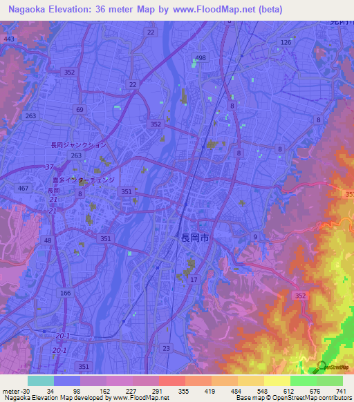 Nagaoka,Japan Elevation Map