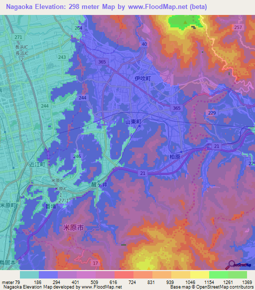 Nagaoka,Japan Elevation Map