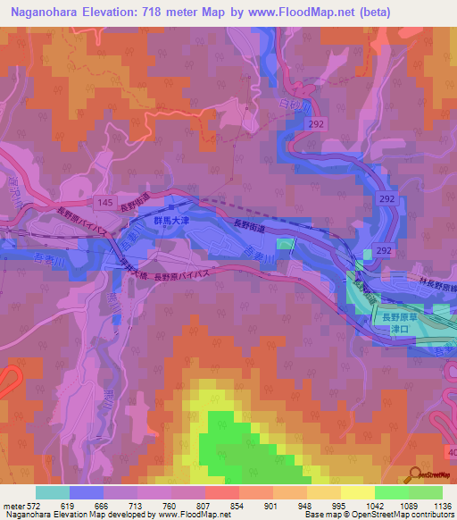 Naganohara,Japan Elevation Map