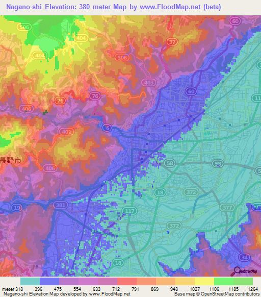 Nagano-shi,Japan Elevation Map