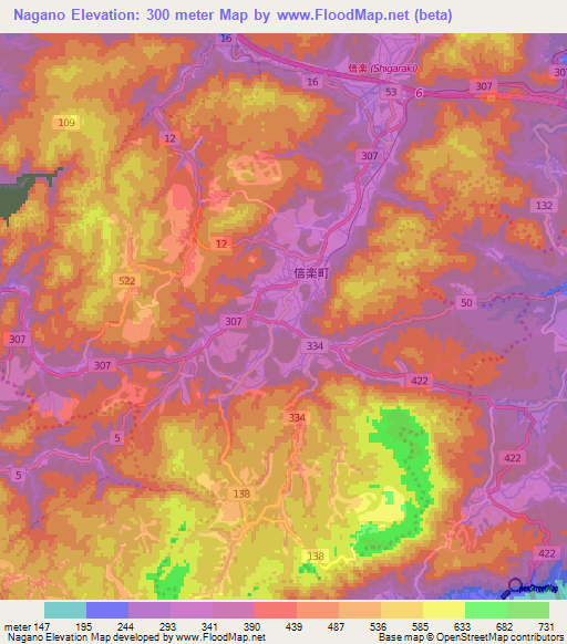 Nagano,Japan Elevation Map