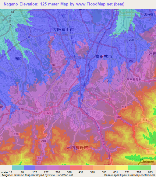 Nagano,Japan Elevation Map