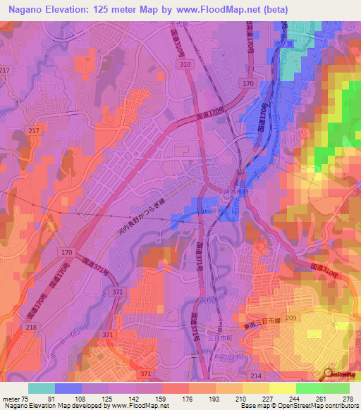 Nagano,Japan Elevation Map