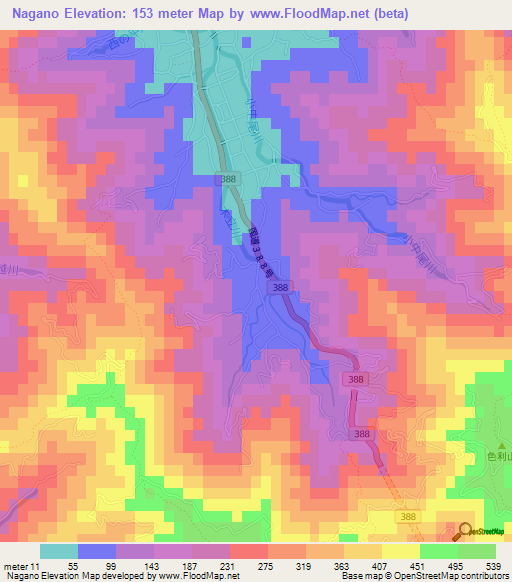 Nagano,Japan Elevation Map