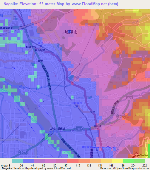 Nagaike,Japan Elevation Map