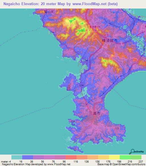 Nagaicho,Japan Elevation Map