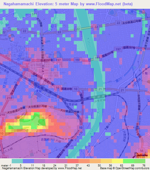 Nagahamamachi,Japan Elevation Map