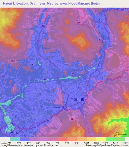 Naegi,Japan Elevation Map