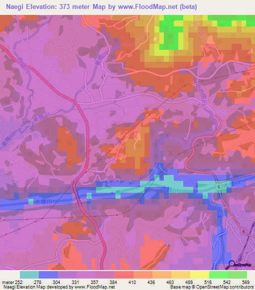 Naegi,Japan Elevation Map
