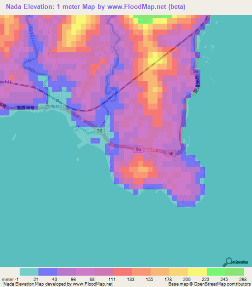 Nada,Japan Elevation Map