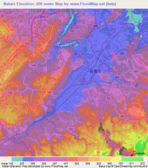 Nabari,Japan Elevation Map