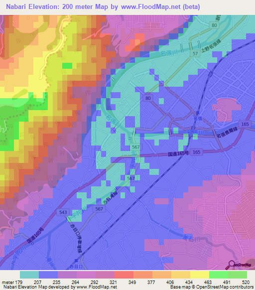 Nabari,Japan Elevation Map