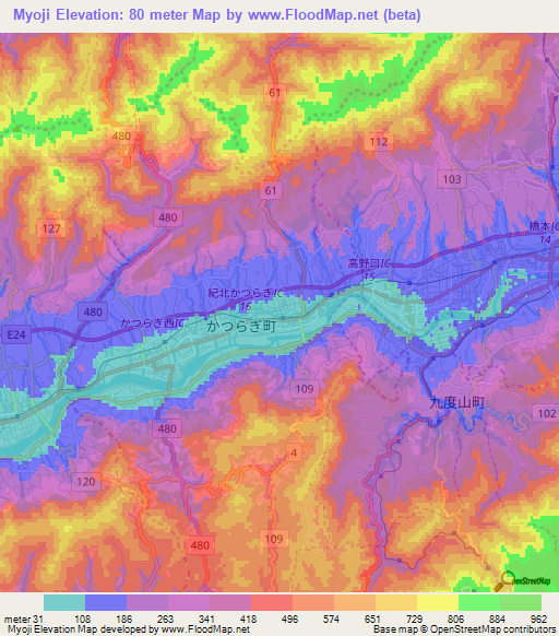 Myoji,Japan Elevation Map