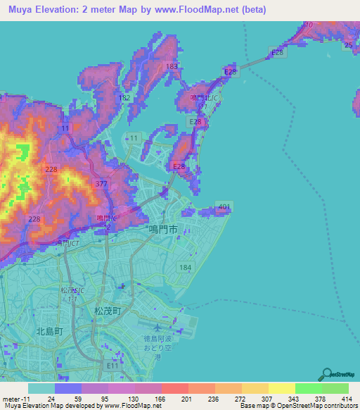 Muya,Japan Elevation Map