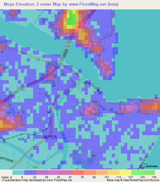 Muya,Japan Elevation Map
