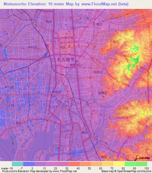 Mutsunocho,Japan Elevation Map