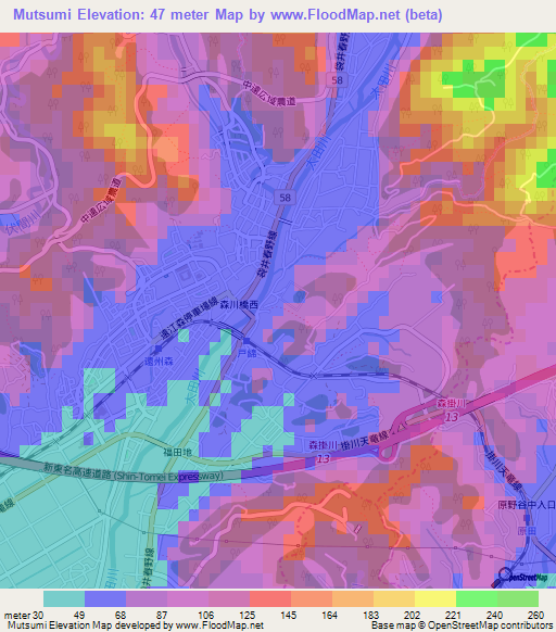 Mutsumi,Japan Elevation Map