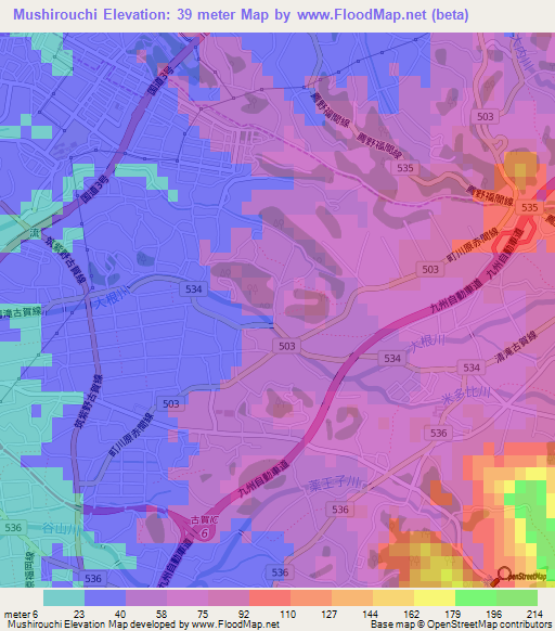 Mushirouchi,Japan Elevation Map