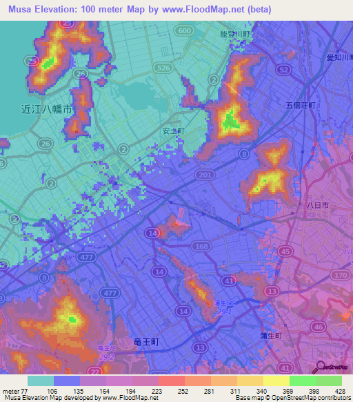 Musa,Japan Elevation Map