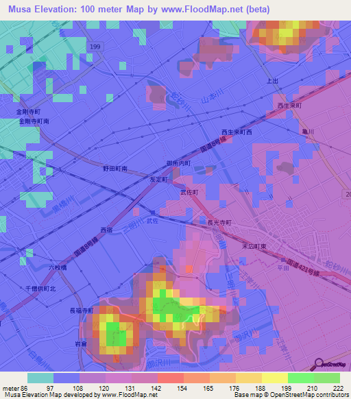 Musa,Japan Elevation Map