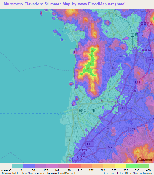 Muromoto,Japan Elevation Map