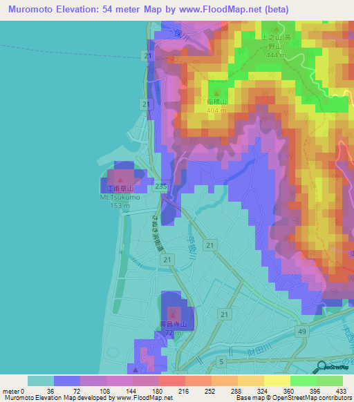 Muromoto,Japan Elevation Map