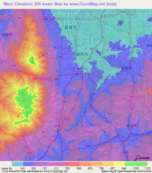 Muro,Japan Elevation Map