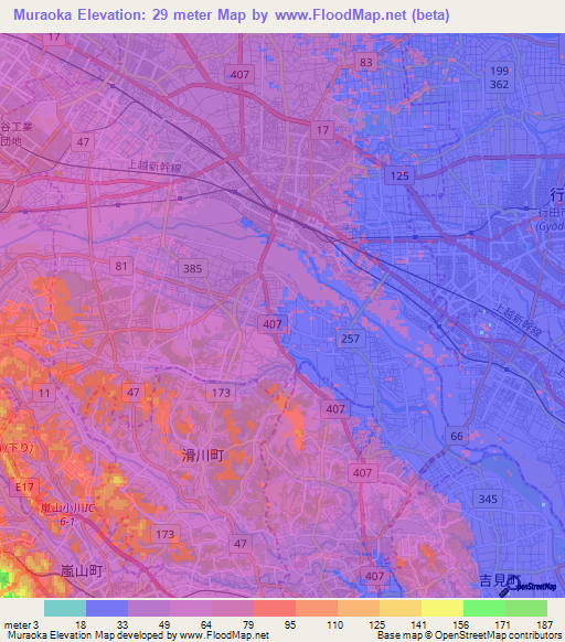 Muraoka,Japan Elevation Map