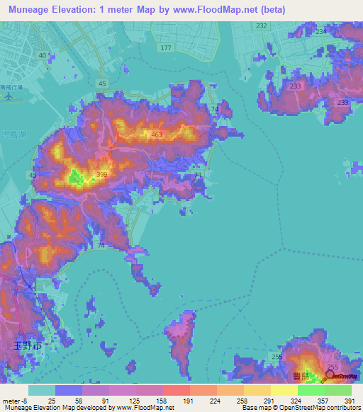 Muneage,Japan Elevation Map