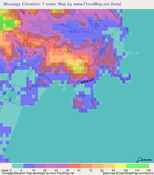 Muneage,Japan Elevation Map