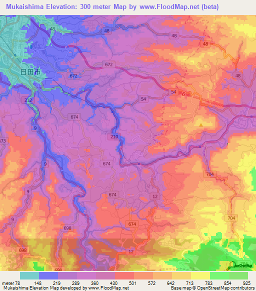 Mukaishima,Japan Elevation Map