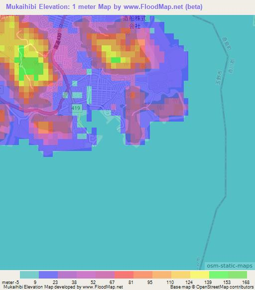 Mukaihibi,Japan Elevation Map