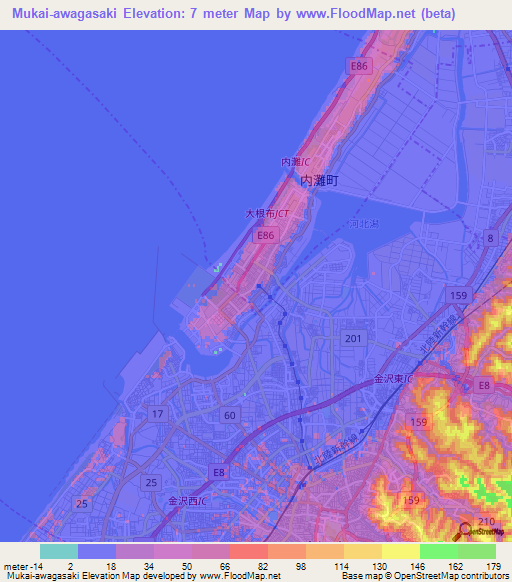Mukai-awagasaki,Japan Elevation Map