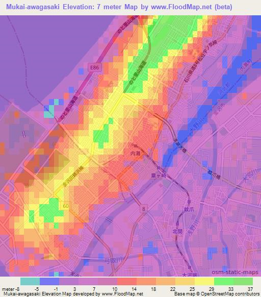 Mukai-awagasaki,Japan Elevation Map