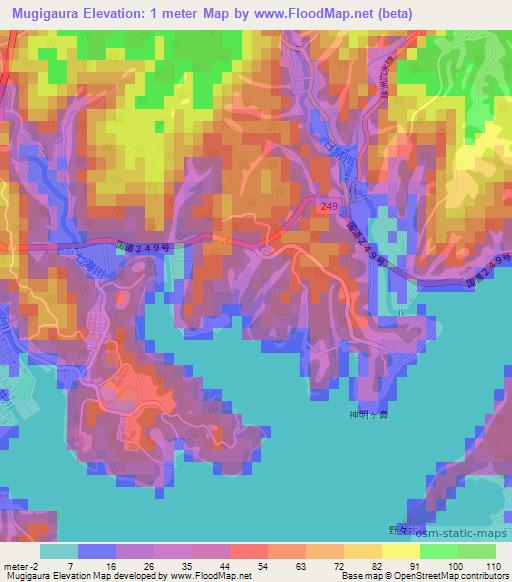 Mugigaura,Japan Elevation Map