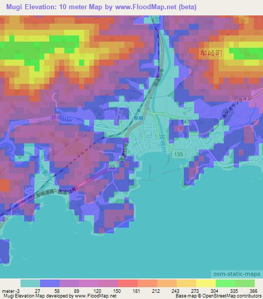 Mugi,Japan Elevation Map