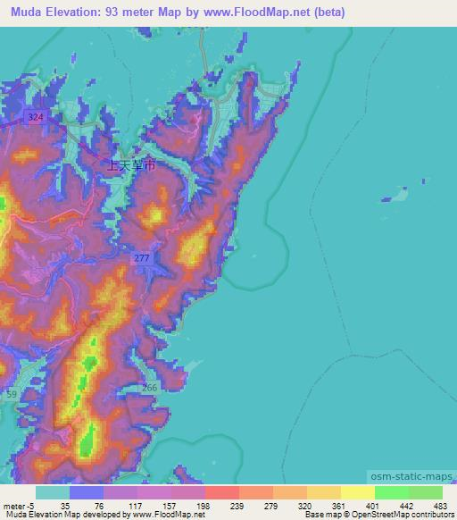 Muda,Japan Elevation Map