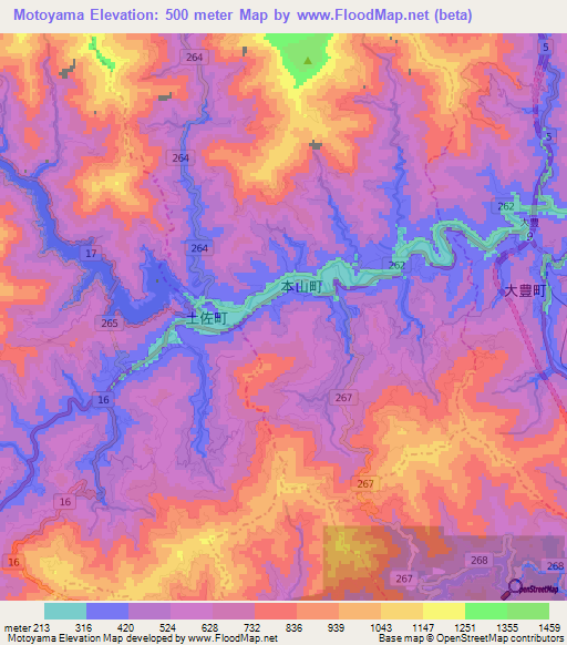 Motoyama,Japan Elevation Map