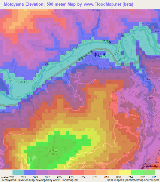 Motoyama,Japan Elevation Map