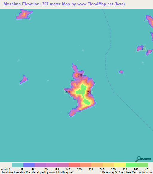 Moshima,Japan Elevation Map