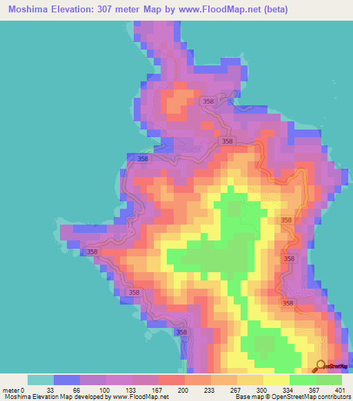 Moshima,Japan Elevation Map