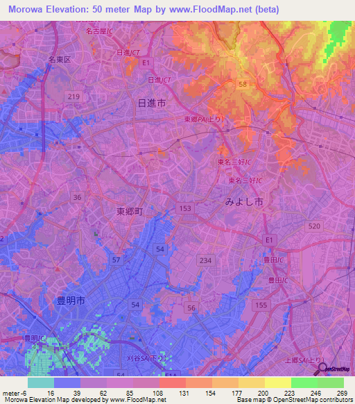 Morowa,Japan Elevation Map