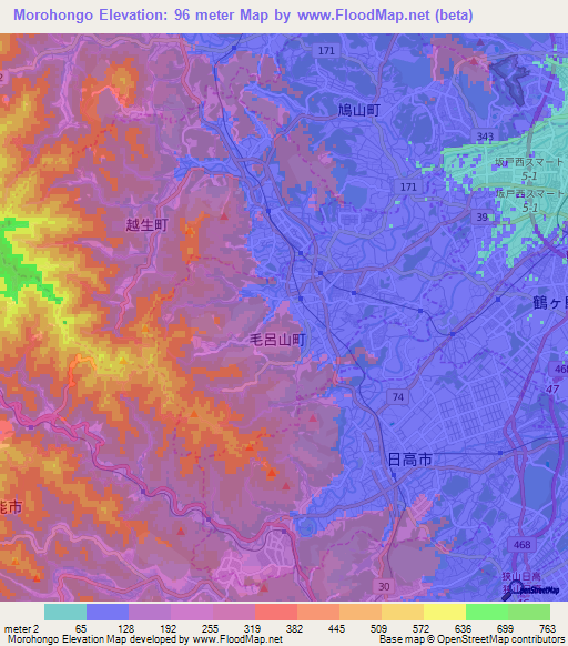 Morohongo,Japan Elevation Map