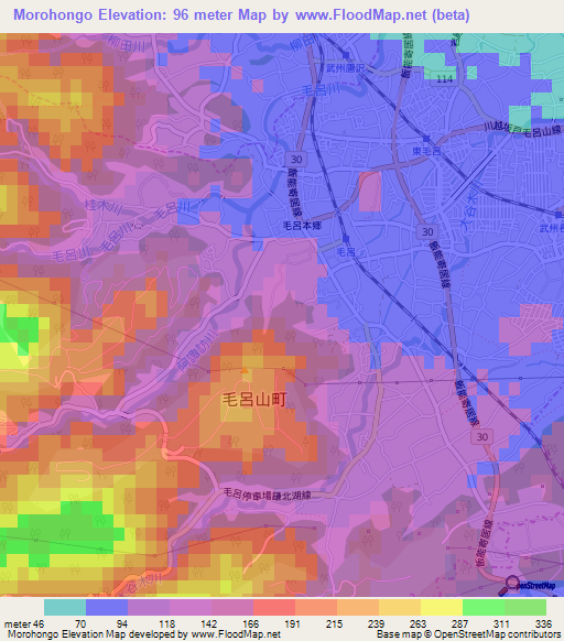 Morohongo,Japan Elevation Map