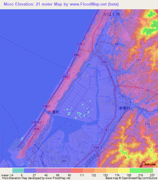 Moro,Japan Elevation Map