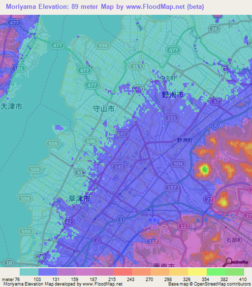 Moriyama,Japan Elevation Map