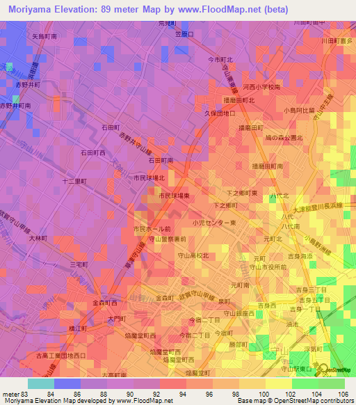 Moriyama,Japan Elevation Map