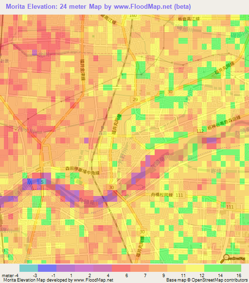 Morita,Japan Elevation Map