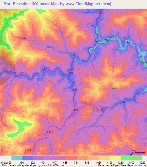 Mori,Japan Elevation Map