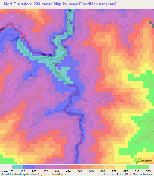 Mori,Japan Elevation Map